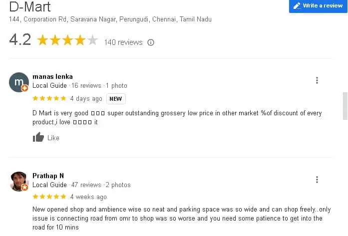 Google Review Screenshot D-mart Perungudi